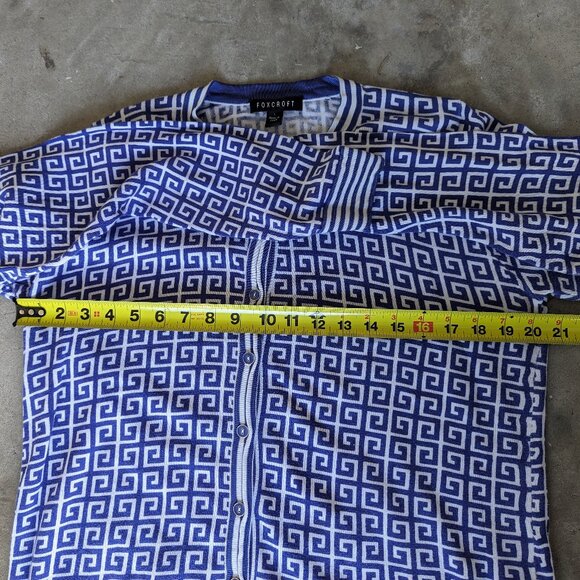 Blue White Button Down Geometric Cardigan Sweater - Picture 7 of 7